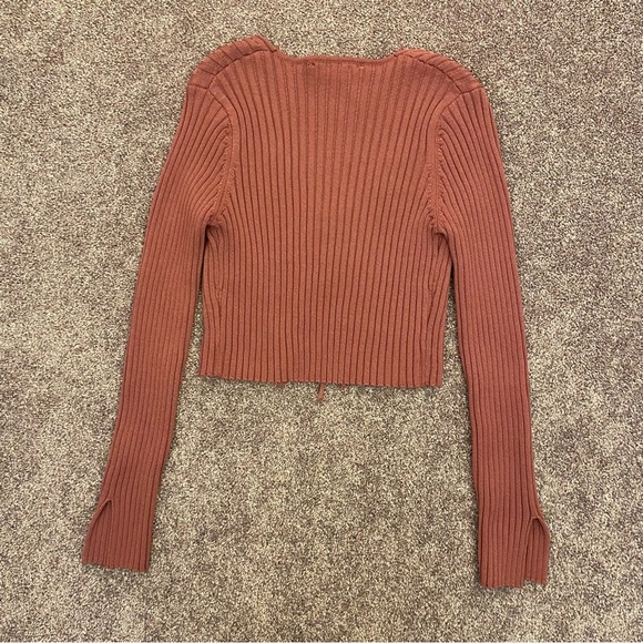 Zara Women's Ribbed Knit Tie Front Long Sleeve Crop Cardigan Sweater Top Size M - Picture 8 of 12